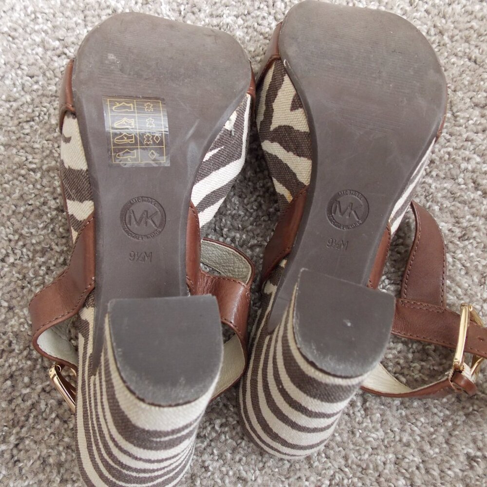 Michael Kors Ivana Mocha Zebra Animal Print Canvas Platform Sandals Heels - Picture 5 of 16
